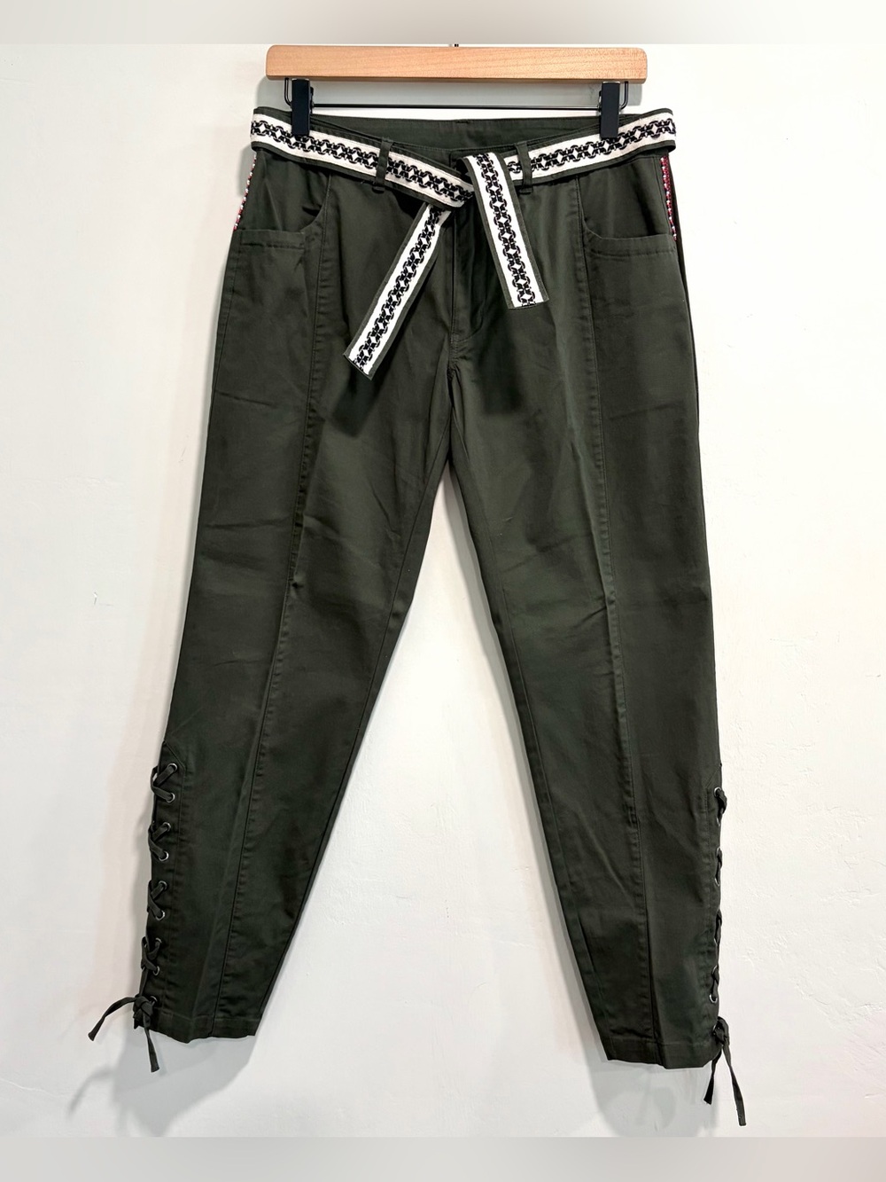 Boundless North Embroidered Belted Lace Up Ankle Pants